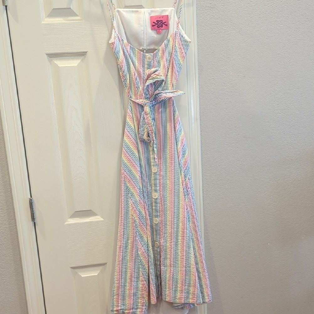 J. Crew Rainbow Seersucker Cut-out Midi Dress 4